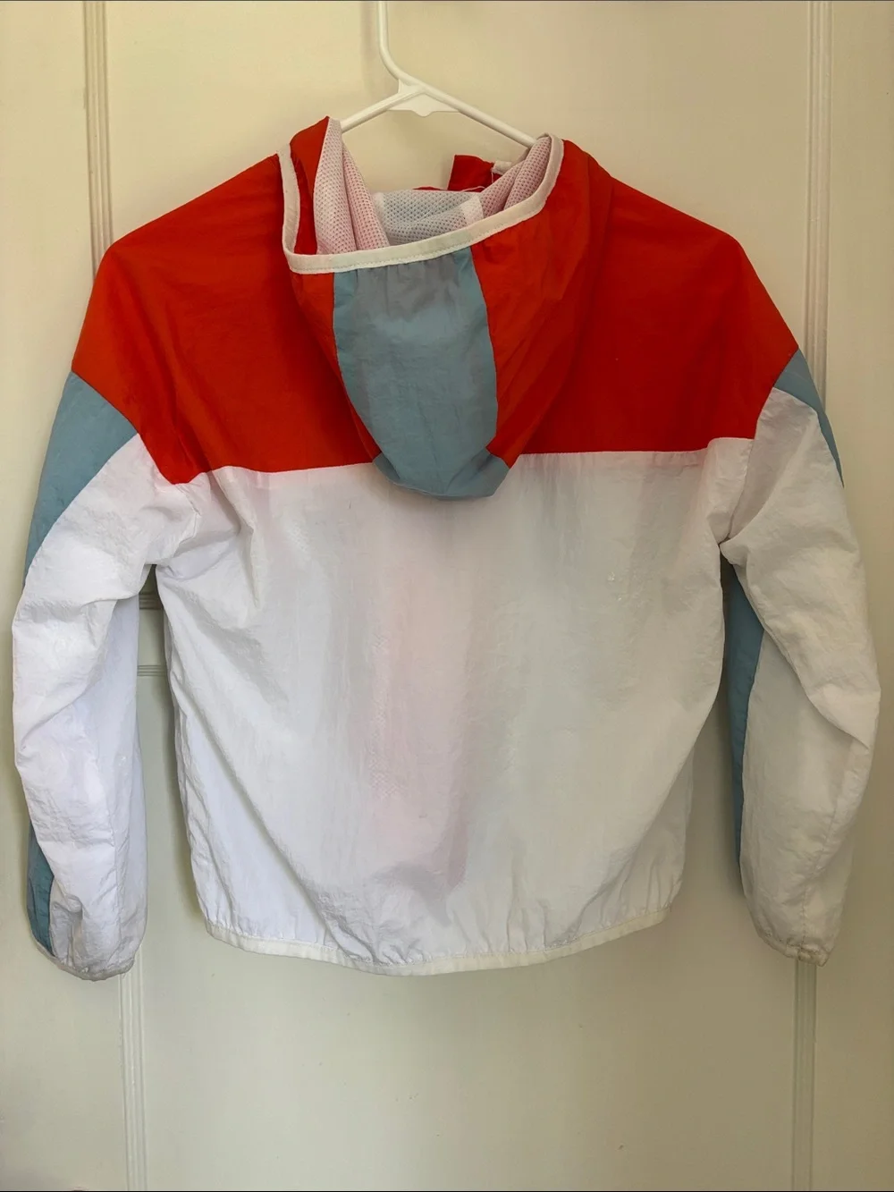 Old Navy Kids Colorblock Hooded Windbreaker - Red/Light Blue/White
